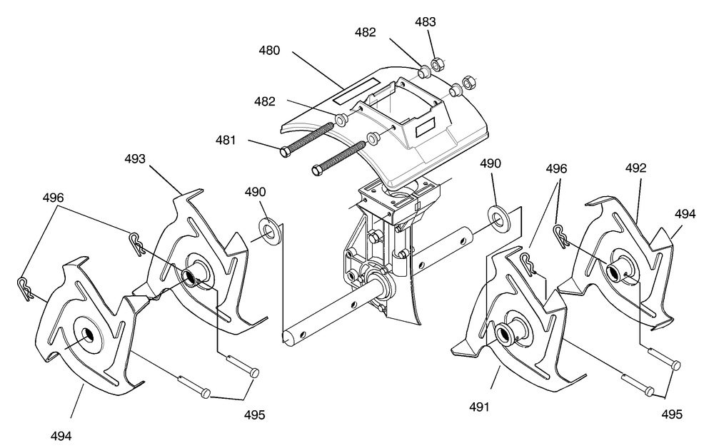 Tine And Shield Assembly Diagram and Parts List for 11052X4NA 2003 Briggs and Stratton Cultivator